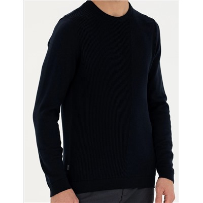 Lacivert Slim Fit Bisiklet Yaka Triko Kazak