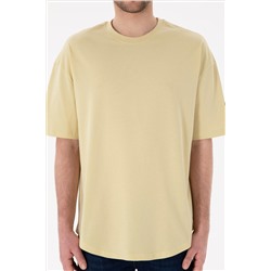 Erkek Long Fit Bisiklet Yaka Açık Haki Basic Tişört