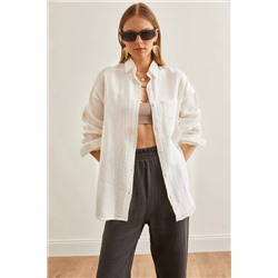 Olalook, Kadın Ekru Oversize Basic Müslin Gömlek GML-19001217