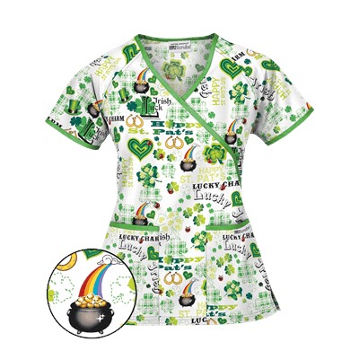 UA Lucky Charm White Mock Wrap Scrub Top