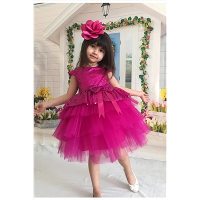 Mixie Kız Çocuk Fuşya Tüllü Abiye Elbise 9352