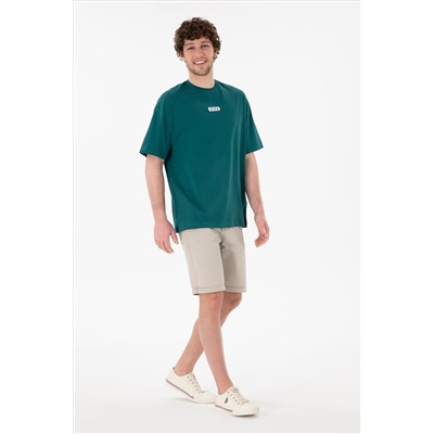 Erkek Oversize Fit Bisiklet Yaka Koyu Yeşil Tişört