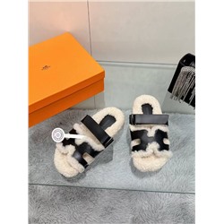 Меховые женские шлепки Herme*s Chypr*e