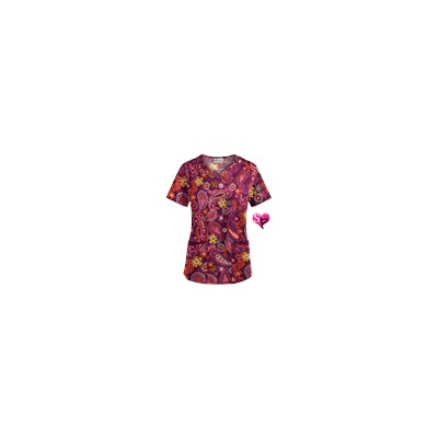 UA Tibetan Tease Wine Sweetheart Neck Scrub Top