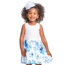 Baby And Toddler Girls Lace Floral Matching Knit To Woven Dress