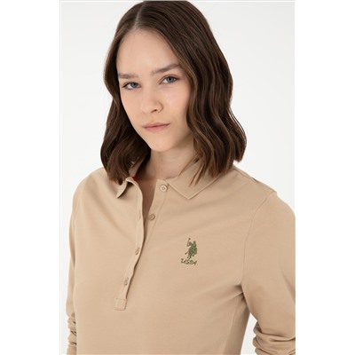 Kadın Kum Basic Polo Yaka Sweatshirt