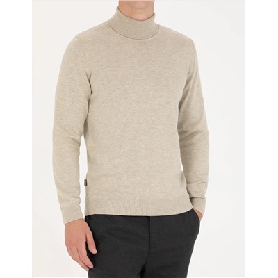 Kum Melanj Slim Fit Balıkçı Yaka Basic Triko Kazak