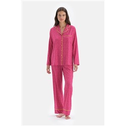 Dagi Pembe Yıldız Metraj Desenli Gömlek Pijama Takım 22WW17238BD_PEM
