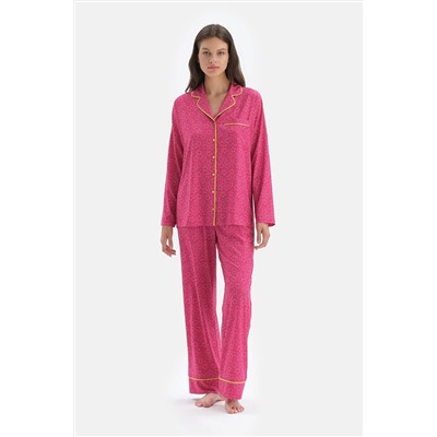 Dagi Pembe Yıldız Metraj Desenli Gömlek Pijama Takım 22WW17238BD_PEM