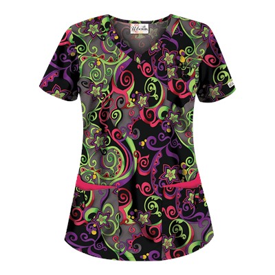 UA Imperial Garden Grey Stone Print Scrub Top