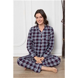 mispelle Kadın Uzun Kollu Pamuklu Ekoseli Pijama Takımı KKSL4458