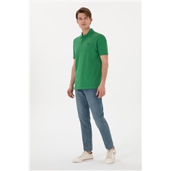 Erkek Regular Fit Polo Yaka Yeşil Basic Tişört