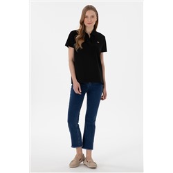 Kadın Siyah Basic Polo Yaka Tişört