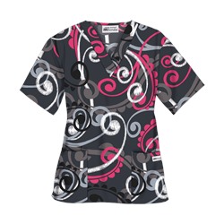 UA Cartwheels Fuchsia V-Neck Print Scrub Top