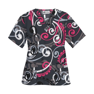 UA Cartwheels Fuchsia V-Neck Print Scrub Top