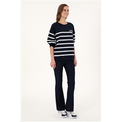 Kadın Lacivert Çizgili Bisiklet Yaka Sweatshirt