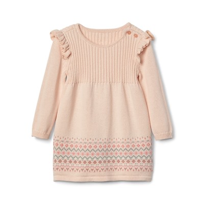 Fair isle ruffle sweater dress