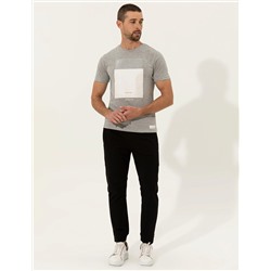Gri Melanj Slim Fit Bisiklet Yaka Tişört