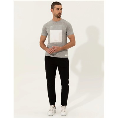 Gri Melanj Slim Fit Bisiklet Yaka Tişört