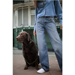 Z1975 STRAIGHT-CUT HIGH-WAIST FULL-LENGTH JEANS WITH RHINESTONES