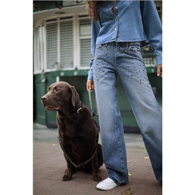 Z1975 STRAIGHT-CUT HIGH-WAIST FULL-LENGTH JEANS WITH RHINESTONES