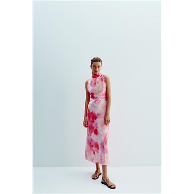 TIE-DYE SATIN MIDI DRESS