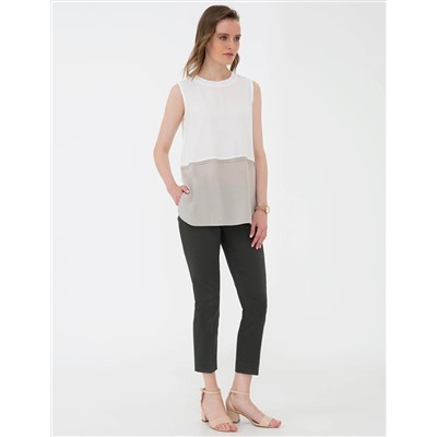 Ekru Regular Fit Kolsuz Bluz