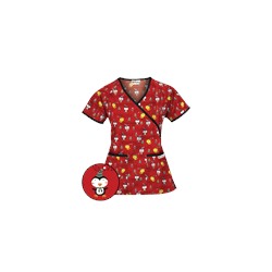 UA Christmas Chicks Red Mock Wrap Scrub Top