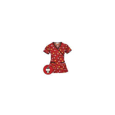 UA Christmas Chicks Red Mock Wrap Scrub Top