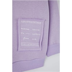Lila Kapüşonlu Slogan Detaylı İçi Polar Kalın Örme Sweatshirt TBBAW24AO00018