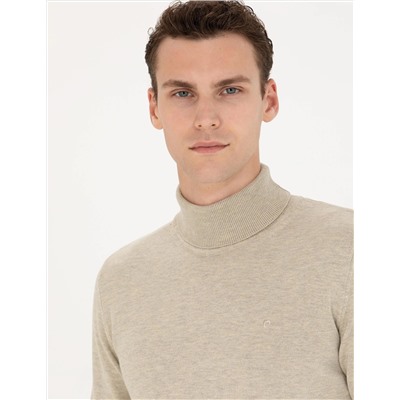 Kum Melanj Slim Fit Balıkçı Yaka Basic Triko Kazak