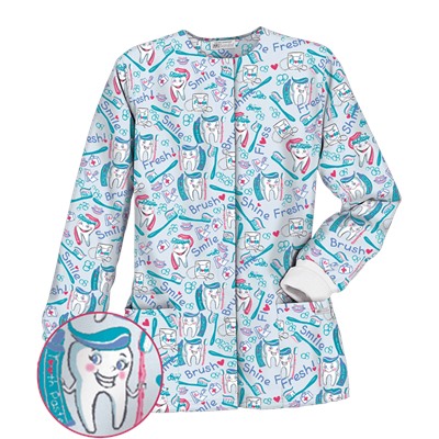 UA Smile Brush Shine Blue Print Scrub Jacket