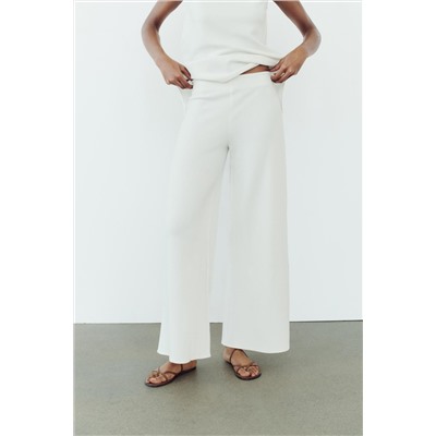 SOFT PIQUÉ WIDE-LEG TROUSERS