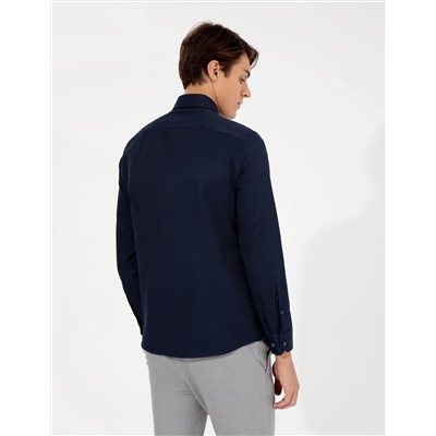 Lacivert Slim Fit Armürlü Klasik Gömlek