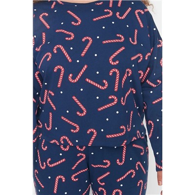 Lacivert Yılbaşı Temalı Örme Pijama Takımı TBBAW23AI00026