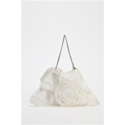 EMBROIDERED MINI BUCKET BAG WITH LACE DETAIL