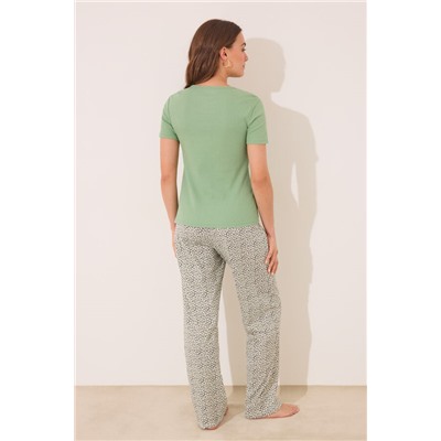 Pijama largo algodón canalé verde