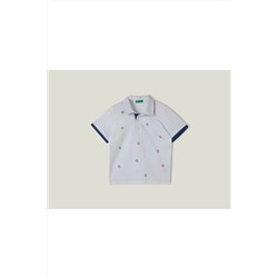 United Colors of BenettonErkek Çocuk Beyaz Elma İşlemeli Polo T-Shirt Beyaz