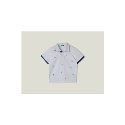 United Colors of BenettonErkek Çocuk Beyaz Elma İşlemeli Polo T-Shirt Beyaz