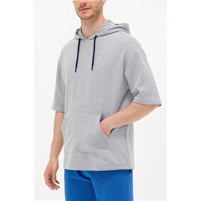 Erkek Gri Melanj Kapüşonlu Sweatshirt