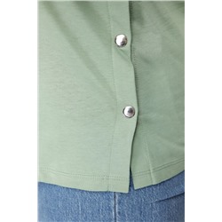 Mint Yeşili Boyfriend Fit Yanda Çıt Çıt Detaylı %100 Pamuk Örme Büyük Beden T-shirt TBBSS24BF00000