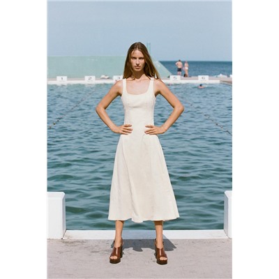 TOPSTITCHED MIDI DRESS