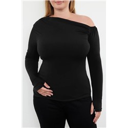 Siyah Büzgülü Tek Omuz Örme Büyük Beden Bluz TBBAW25AF00013