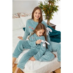 Siyah İnci Yeşil Nakışlı Alt-üst Wellsoft Pijama Takım 22272537