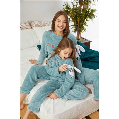 Siyah İnci Yeşil Nakışlı Alt-üst Wellsoft Pijama Takım 22272537