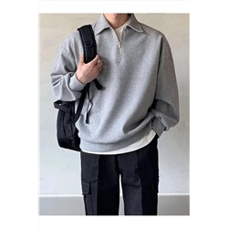 GENIUS STORESTORE Erkek Polo Yaka Oversize Sweatshirt Yarım Fermuar Sweatshirt