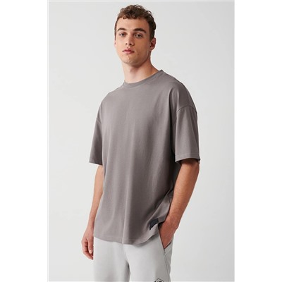 Avva Erkek Antrasit Oversize Bisiklet Yaka %100 Pamuk T-shirt E001032