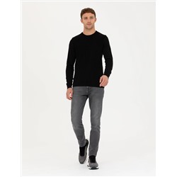 Siyah Slim Fit Bisiklet Yaka Triko Kazak