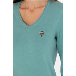 Kadın Mint V- Yaka Basic Kazak
