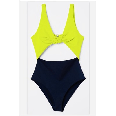 DEEP BEACH Db20097m Siyah Neon Sarı Önü Açık Fiyonklu Kaplı Mayo DB20097M